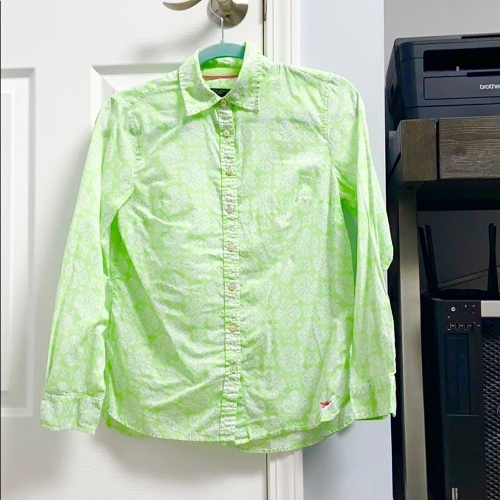 Talbots light green patterned button down collared shirt top - Small Petite